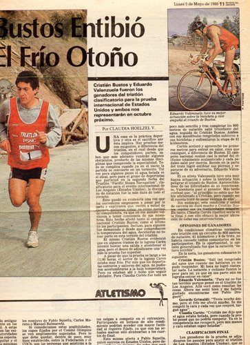  - Imagen Columna Daniel Labarca La Maraton de Santiago y los triatletas Cristian 1st place olimpico chile mayo 1988